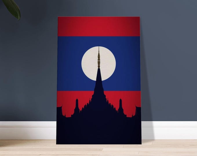 Laos Canvas Wall Art – Pha That Luang Silhouette | Minimalist Travel Poster