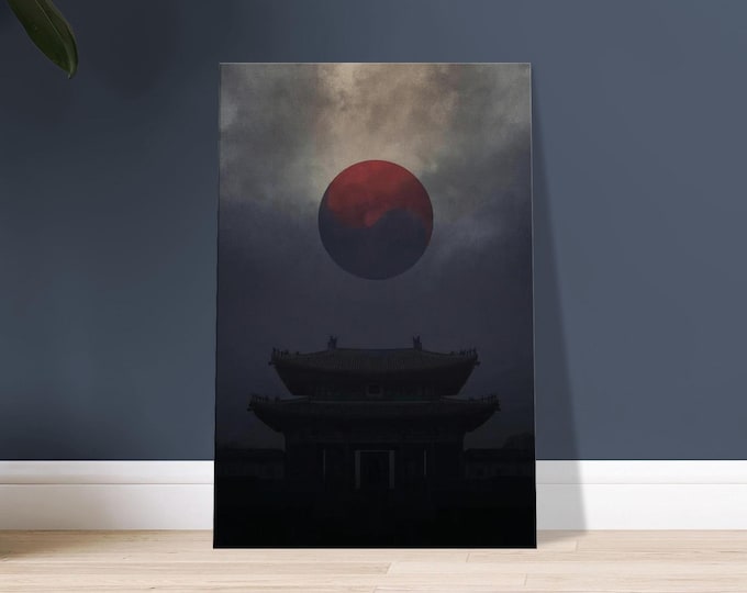 South Korea Canvas Wall Art - Seoul Palace Silhouette Taegeuk Moon Minimalist Travel Poster Korean Decor Gift