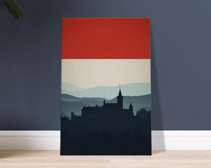 Luxembourg Canvas Wall Art - Minimalist Vianden Castle Silhouette Flag Poster Modern Travel Decor