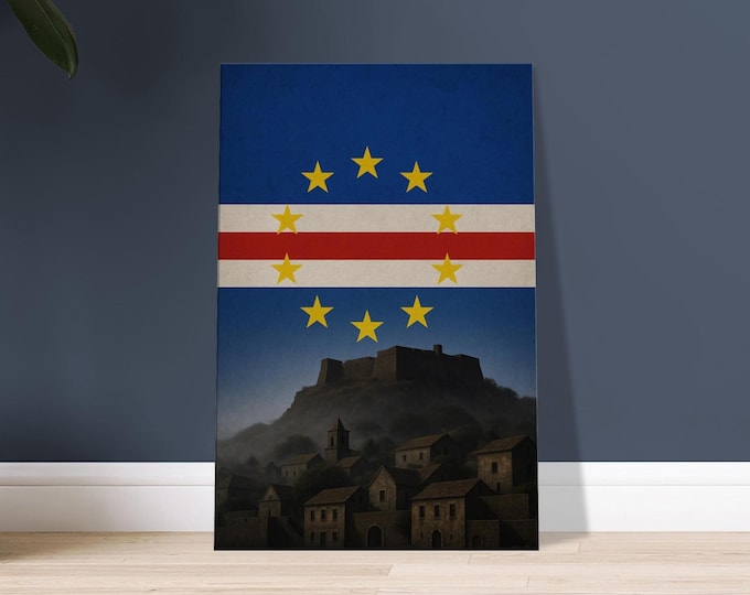 Cabo Verde Flag Canvas Art: Hilltop Fortress, Coastal Decor