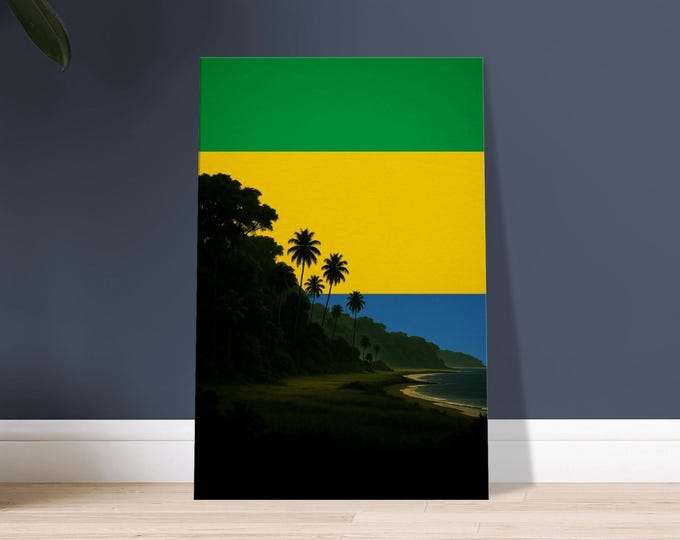 Gabon Canvas Poster - Loango Coast Flag Minimalist Africa Travel Wall Art Decor Gift