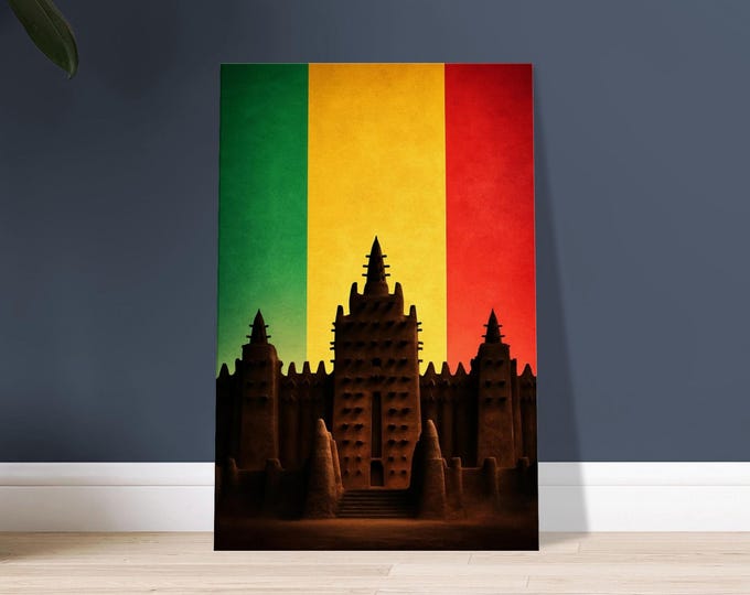 Djenne Mosque Canvas Print, Mali Flag, African Cultural Decor