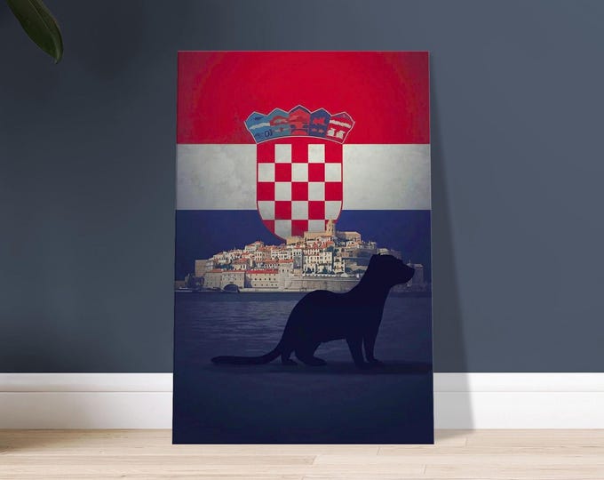Croatia Canvas Wall Art - Minimalist Dubrovnik Marten Silhouette Modern Travel Poster Croatian Home Decor
