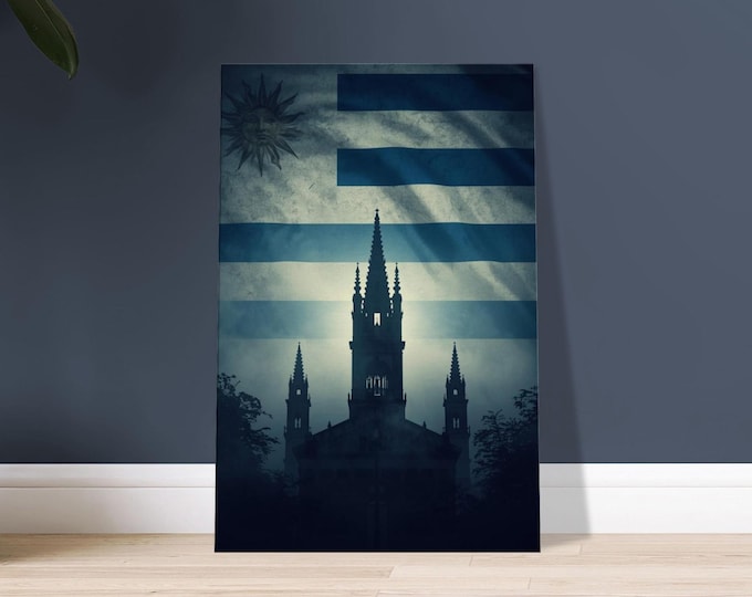 Uruguay Canvas Art - Sun of May & Montevideo Spires | Minimalist Travel Poster Wall Decor Gift