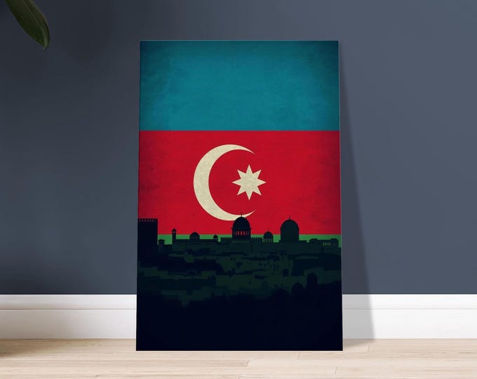 Baku Skyline Canvas Print – Azerbaijan Flag Travel Art