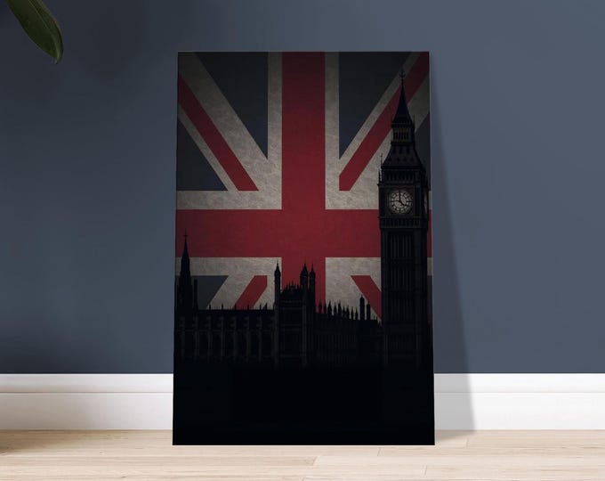 United Kingdom Canvas Wall Art - Minimalist London Skyline Modern Travel Poster British Home Decor