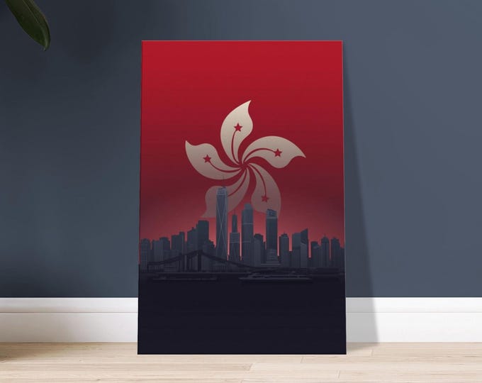 Hong Kong Skyline Canvas Print – Victoria Harbour, Bauhinia Flag