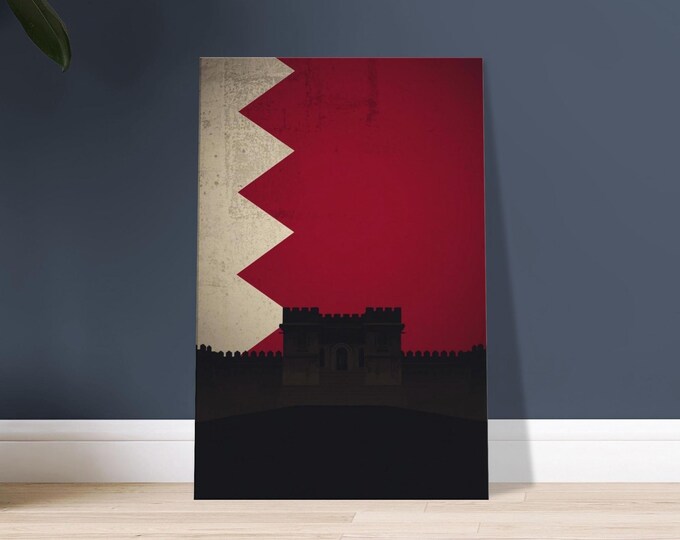 Bahrain Canvas Wall Art – Bahrain Fort Silhouette | Minimalist Travel Poster