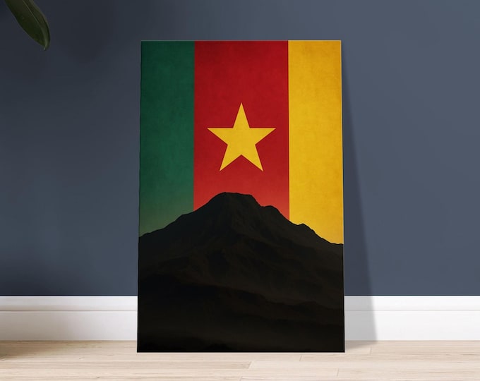 Cameroon Canvas Mount & Flag Minimalist African Wall Art Travel Poster Home Decor Gift