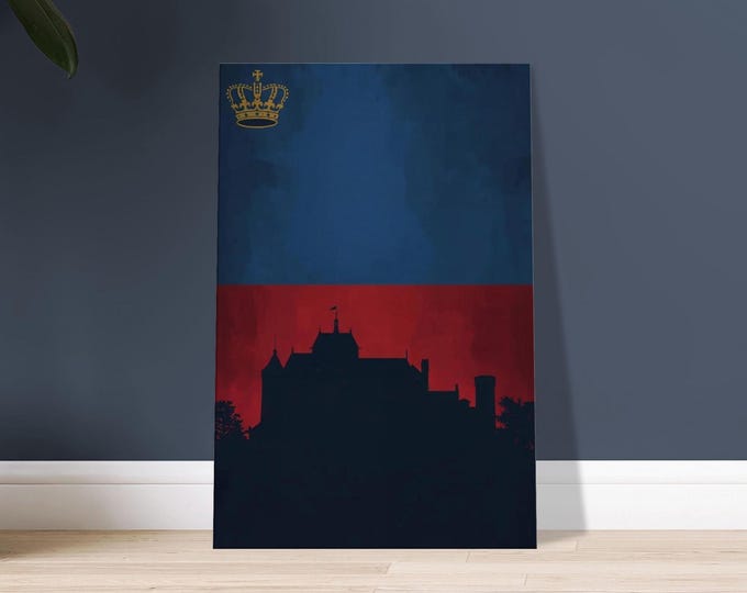 Vaduz Castle Canvas Art – Liechtenstein Flag, Modern Travel Poster