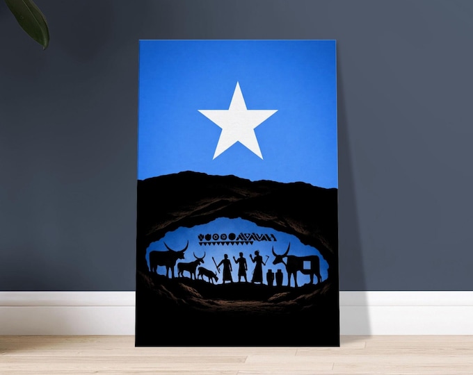Somalia Flag Canvas Print: Laas Geel Cave Art, African Wall Decor