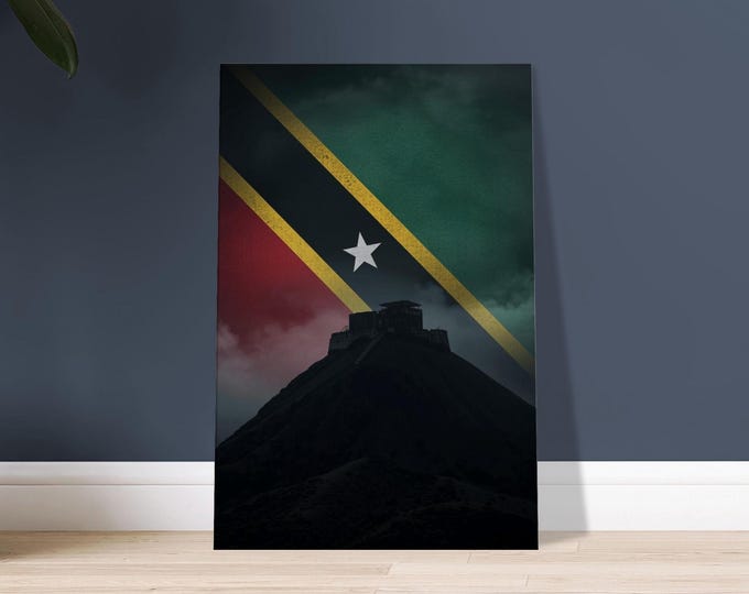 Saint Kitts & Nevis Flag Canvas Print: Brimstone Hill Fortress Art