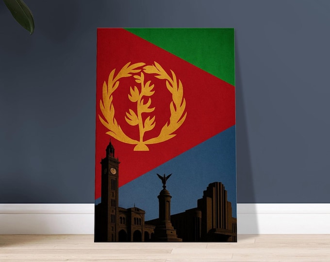 Eritrea Canvas Wall Art - Asmara Skyline Flag Minimalist Travel Poster Eritrean Decor