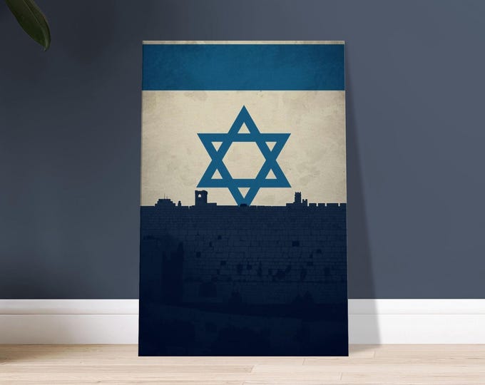 Israel Canvas Wall Art – Jerusalem Silhouette & Star of David | Minimalist Travel Poster
