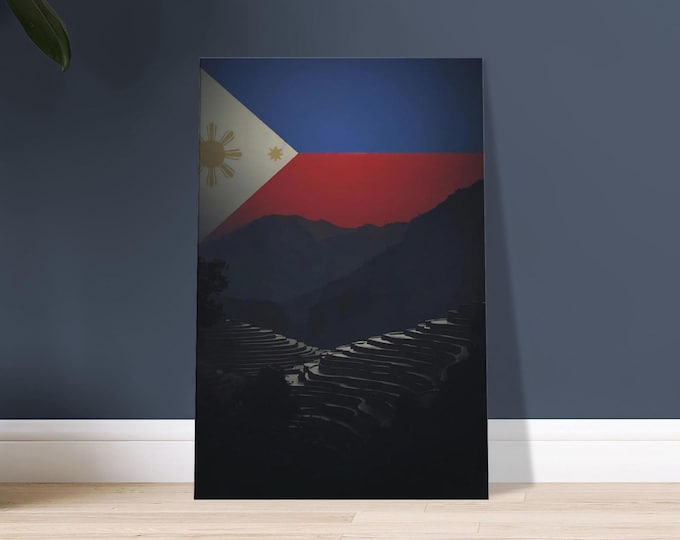 Philippines Canvas Wall Art - Banaue Rice Terraces Flag Silhouette Minimalist Travel Poster Home Decor