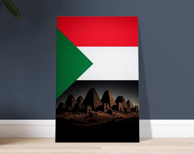 Sudan Canvas Meroe Pyramids Flag Minimalist Travel Wall Art Gallery Gift for Traveller Africa