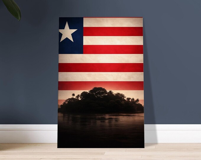 Liberia Canvas Wall Art - Lone Star Flag Coastal Island Minimalist West Africa Print Decor