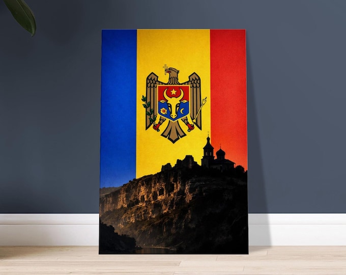 Moldova Flag Canvas Print, Moldovan Coat of Arms Wall Decor, Europe Travel