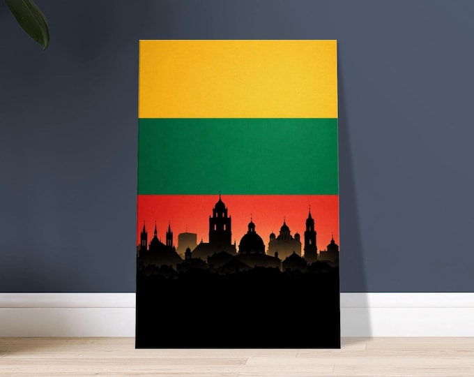 Vilnius Lithuania Skyline Art Print, Lithuanian Flag Colors, Cityscape Silhouette Poster, Travel Wall Art