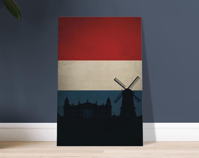 Netherlands Canvas Wall Art – Minimalist Dutch Windmill Silhouette, Modern Travel Poster, Dutch Home Decor
