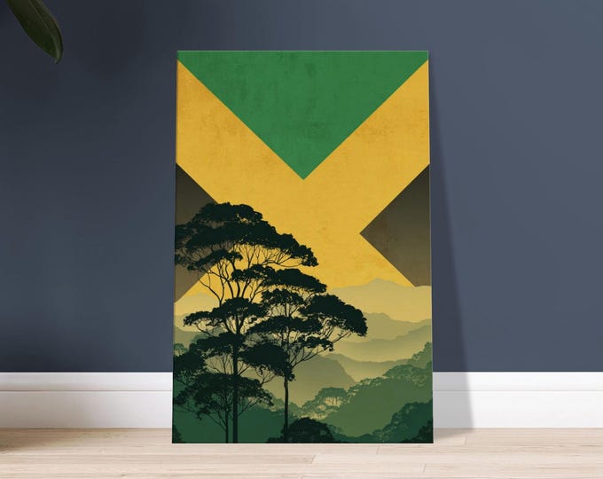 Jamaica Flag Canvas Art – Blue Mountains Minimalist Print
