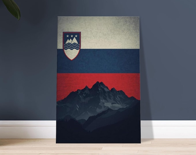 Slovenia Canvas - Triglav Julian Alps Silhouette Wall Art | Minimalist European Travel Poster Decor