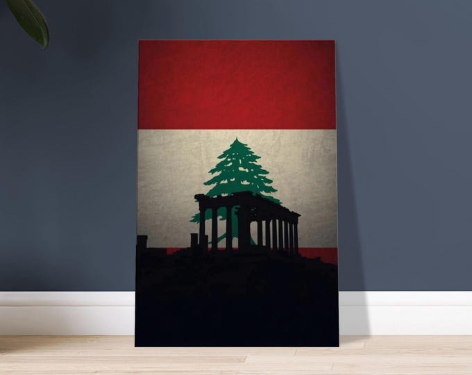 Lebanon Canvas Print – Cedar Tree, Baalbek Temple Silhouette