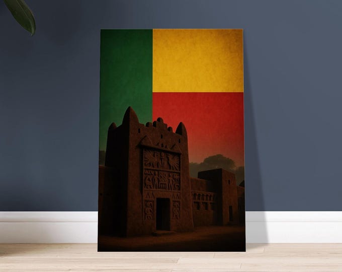 Benin Canvas Wall Art - Abomey Palace Reliefs & Flag | Minimalist West African Cultural Decor Poster