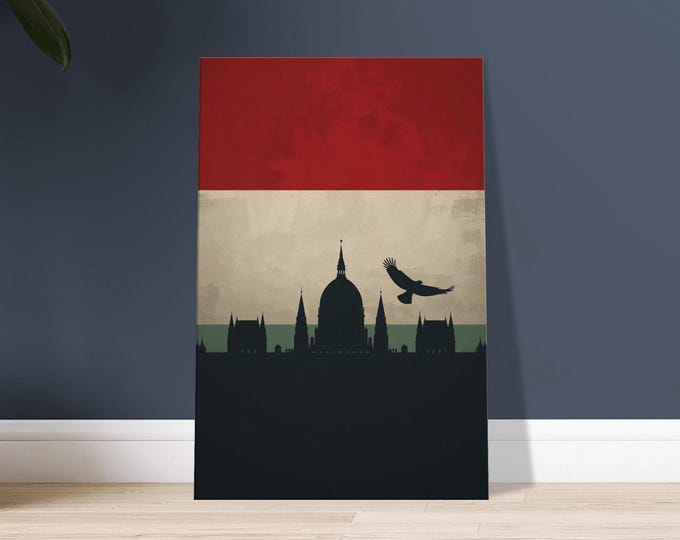 Hungary Canvas Wall Art – Minimalist Budapest Parliament Silhouette, Modern Travel Poster, Hungarian Home Decor