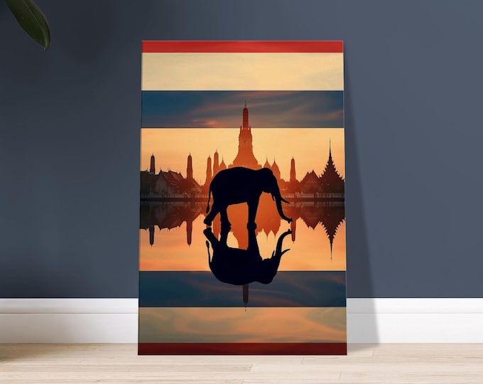 Thailand Elephant Canvas Art - Bangkok Sunset Temple Print Modern Wall Decor Asian Travel Poster
