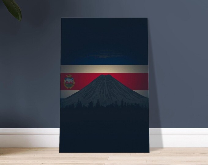 Costa Rica Arenal Volcano Canvas Wall Art - Minimalist Travel Poster with Flag Design