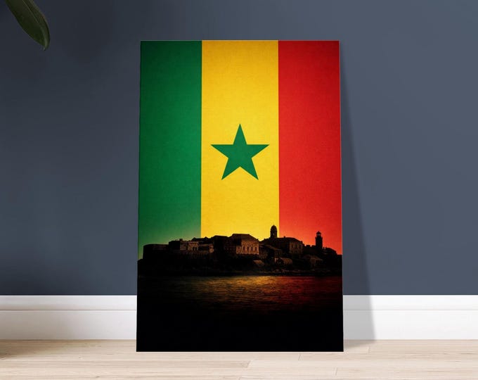 Senegal Flag Canvas Print, Goree Island Silhouette, Africa Travel Art