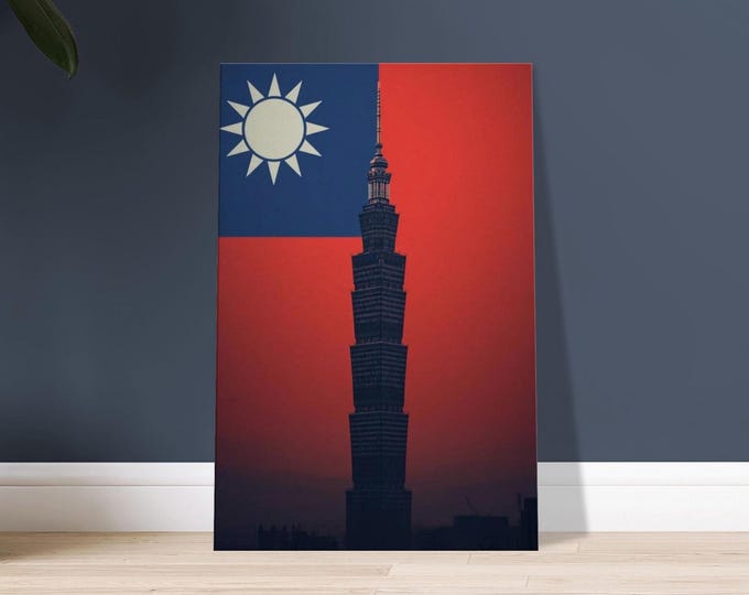 Taiwan Canvas Wall Art - Taipei 101 Skyline Flag Minimalist Travel Poster Print Modern Asian Home Office Decor Gift