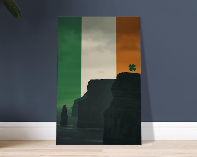 Cliffs of Moher Canvas Art – Ireland Travel Poster, Shamrock Decor