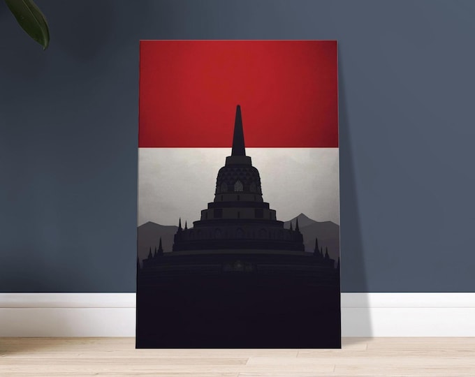 Borobudur Temple Canvas Art Print, Indonesia Travel Poster, Minimalist Decor
