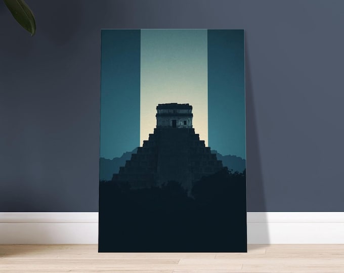 Guatemala Canvas Wall Art - Tikal Pyramid Flag Minimalist Travel Poster Mayan Temple Decor