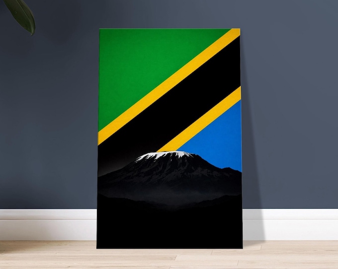 Tanzania Canvas Print - Mount Kilimanjaro Flag Minimalist Travel Wall Art Gallery Gift for Travellers Africa Decor
