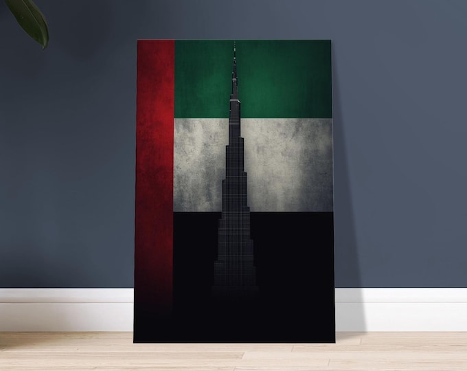 Dubai Burj Khalifa Canvas Art – UAE Flag Minimalist Decor