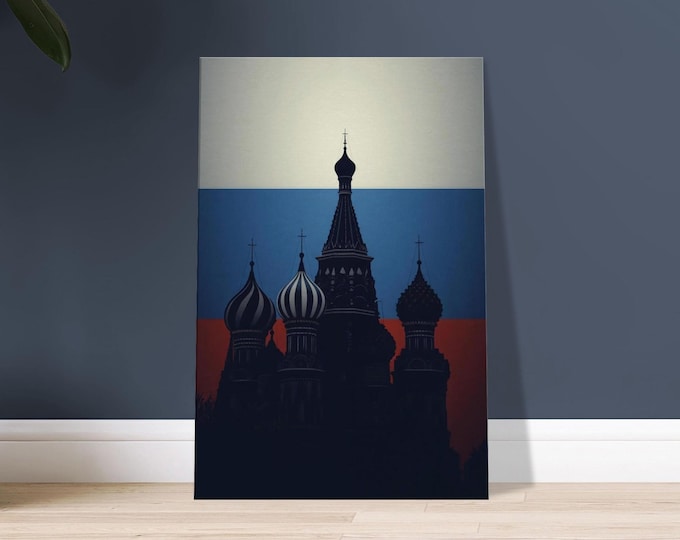 Saint Basil's Cathedral Canvas Print – Moscow, Russian Flag Silhouette