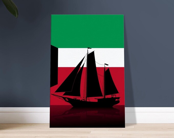 Kuwait Dhow Silhouette Canvas Wall Art - Minimalist Travel Poster Asian Gulf Middle East Decor