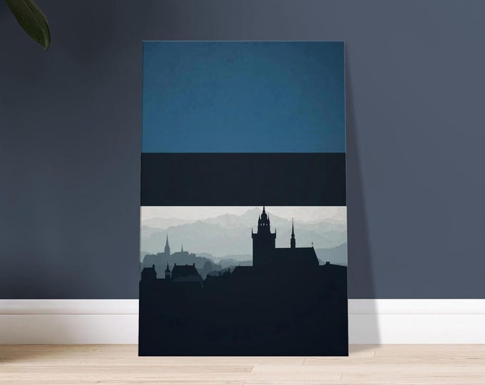 Estonia Canvas Wall Art – Minimalist Tallinn Skyline, Modern Travel Poster, Estonian Home Decor