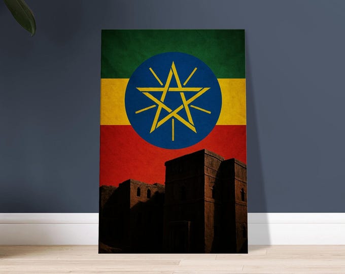 Ethiopia Canvas Print: Lalibela Churches & Flag, African Wall Art