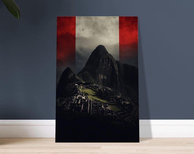 Machu Picchu Canvas Print: Peruvian Flag, Andean Mountain Art