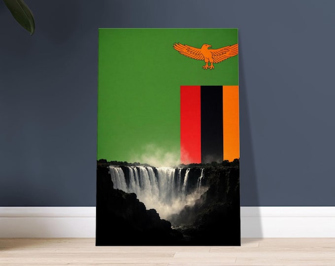 Zambia Canvas Victoria Falls Eagle Flag Minimalist African Wall Art Gallery Gift Traveller Decor