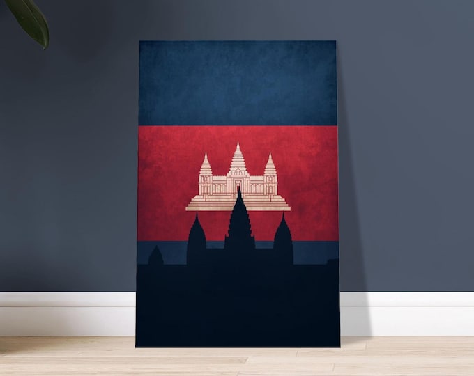 Cambodia Canvas Wall Art – Angkor Wat Silhouette | Minimalist Travel Poster