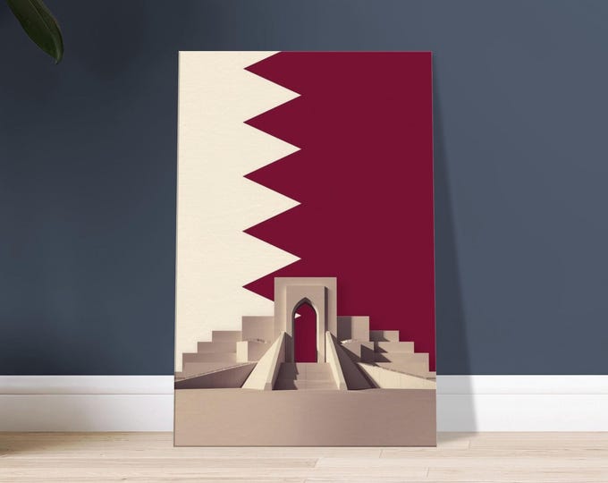 Qatar Canvas Wall Art - Doha Museum Islamic Flag | Minimalist Travel Poster Home Decor Gift