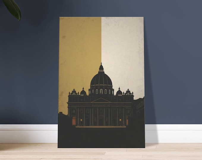 St. Peter’s Basilica Canvas Print – Vatican City Silhouette, Rome Travel Poster