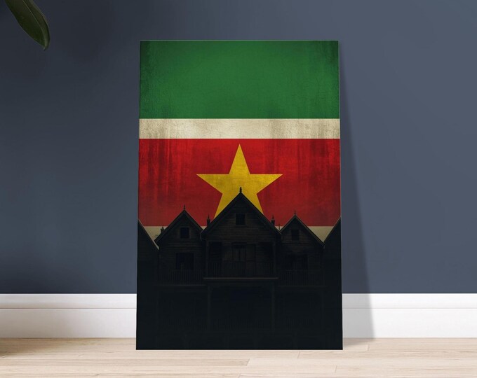 Suriname Canvas Print: Paramaribo Wooden Houses & Flag Art