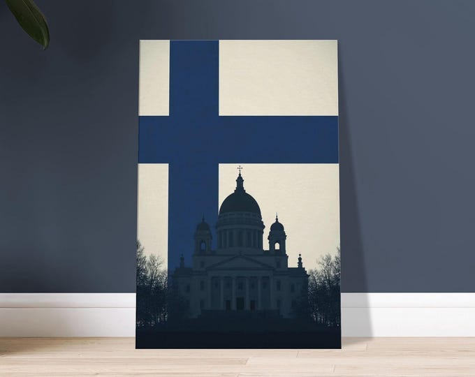 Helsinki Cathedral Canvas Print – Finnish Flag, Nordic Decor