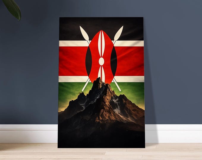 Kenya Canvas Mount & Flag Shield Minimalist African Wall Art Travel Poster Home Decor Gift